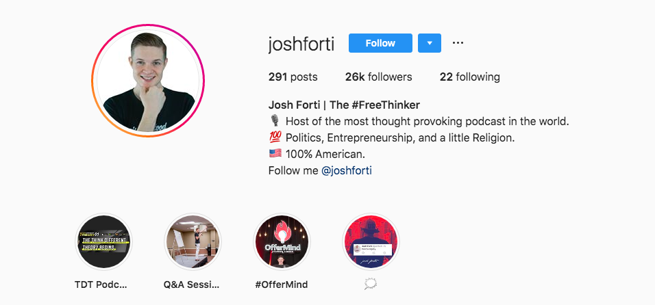 Josh Forti Instagram Branding example