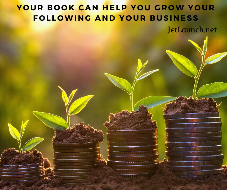 Small plants growing with money under them, showing that a book can help grow your business